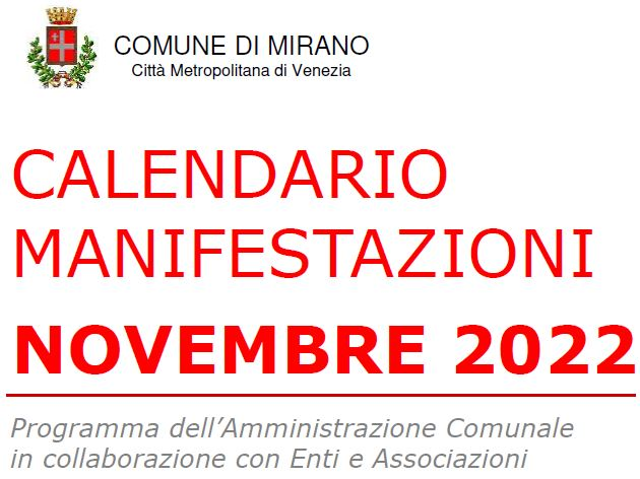 Calendario manifestazioni novembre 2022