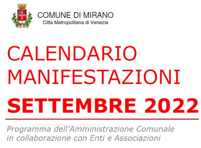 Calendario manifestazioni settembre 2022
