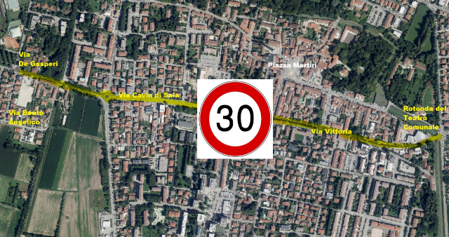 Limite di velocità di 30 km/h in via Cavin di Sala e via Vittoria