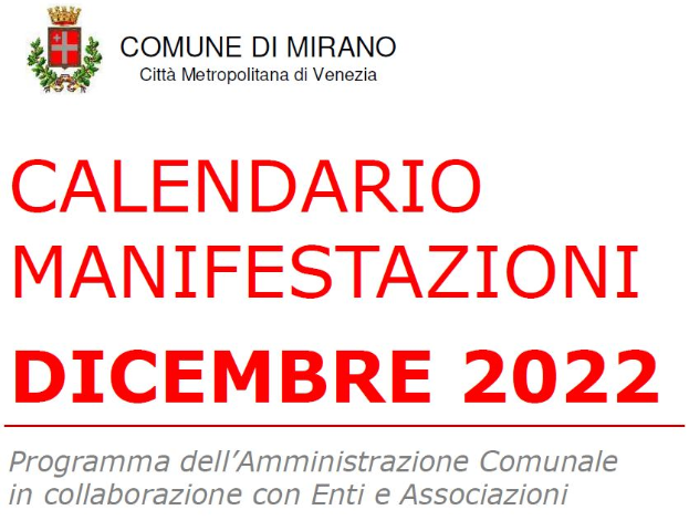 Calendario manifestazioni dicembre 2022