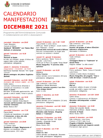 Calendario manifestazioni dicembre 2021